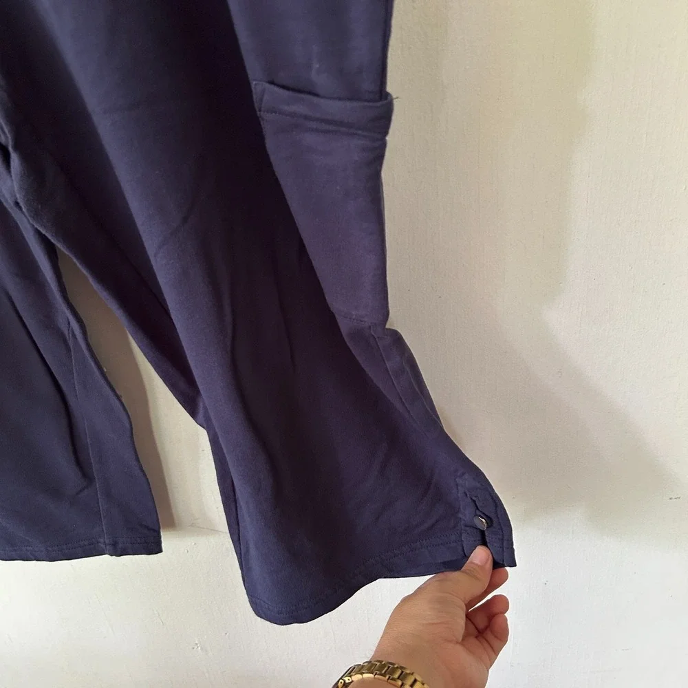 d&co Active Cargo Capri Shorts Womens Large Blue Pockets Elastic Comfy Coastal